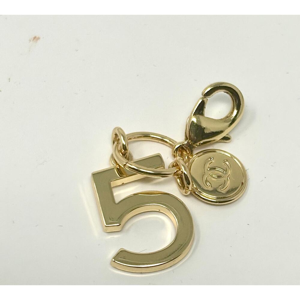 Chanel Gold 5 Charm Keychain Bag Zipper Pendant Accessory Authentic Style